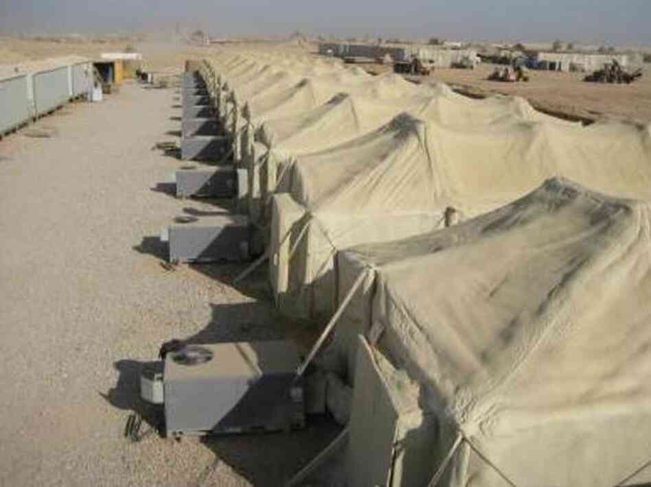 Air conditioners keep tents cool on a U.S. military base in Iraq. The tents have been treated with polyurethane foam to increase energy efficiency.