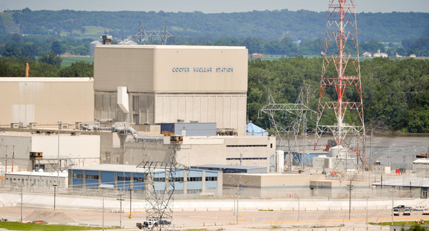 Water from the flooding Missouri River near the Cooper nuclear power plant near Brownville, Neb., reached a height of 42.5 feet on June 19. Officials say the water would need to rise an additional 2 feet before they shut the plant down.