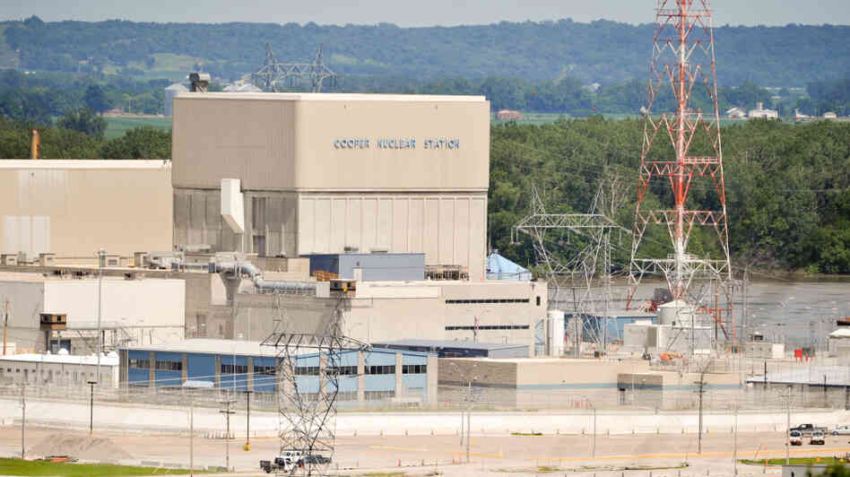 Water from the flooding Missouri River near the Cooper nuclear power plant near Brownville, Neb., reached a height of 42.5 feet on June 19. Officials say the water would need to rise an additional 2 feet before they shut the plant down.