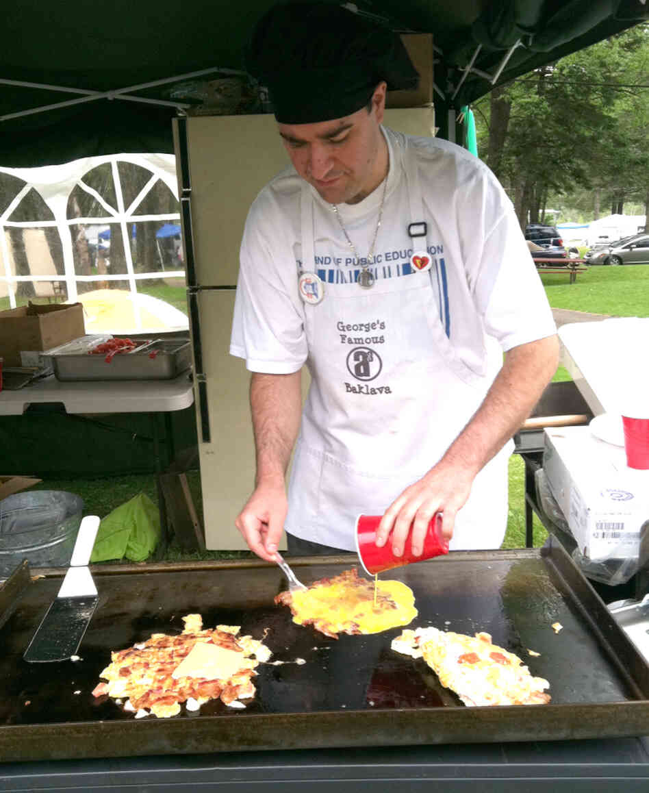 George making his 10-piece bacon weave at PorcFest 2011. George making his 10-piece bacon weave at PorcFest 2011.