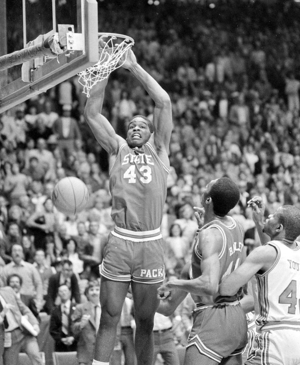April 4, 1983: North Carolina State's Lorenzo Charles dunks the ball to give N.C. State a 54-52 win over Houston in the NCAA Championship game in Albuquerque, N.M.
