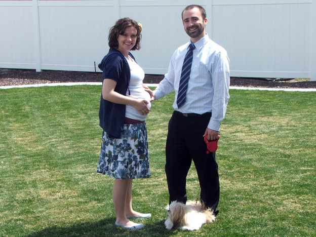 Lucy and Aaron Peck with their dog Ponyo