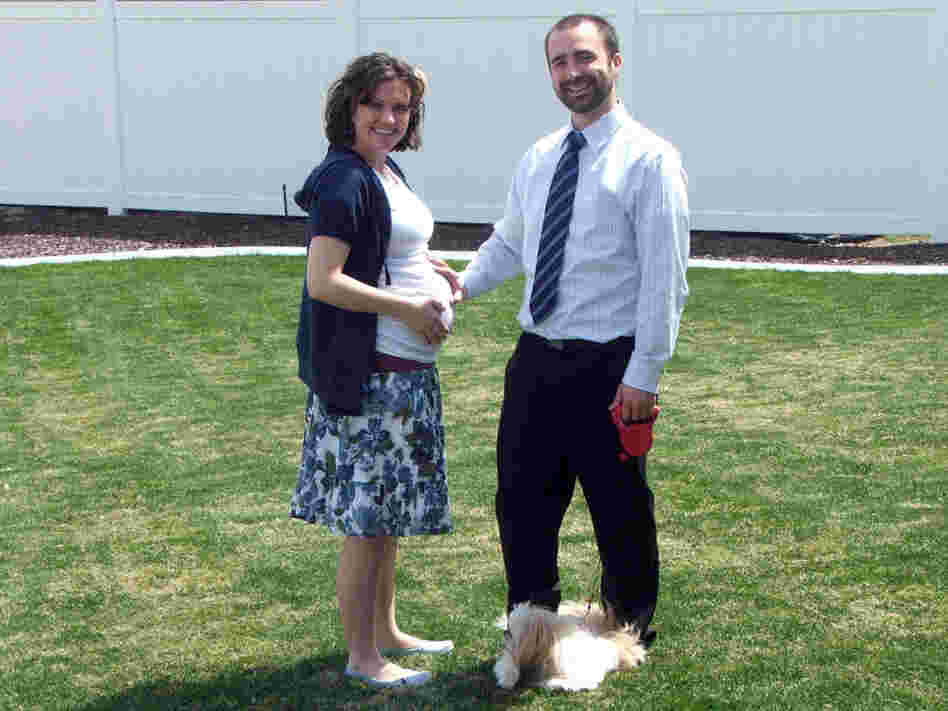 Lucy and Aaron Peck with their dog Ponyo