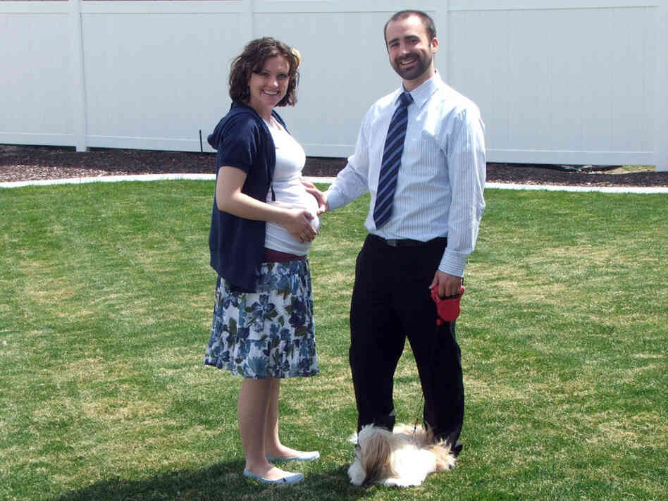 Lucy and Aaron Peck with their dog Ponyo