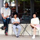 Shabazz Palaces and THEESatisfaction (from left to right, Ishmael Butler, Catherine Harris-White and Stasia Irons) outside Caffe Vita in Capitol Hill.