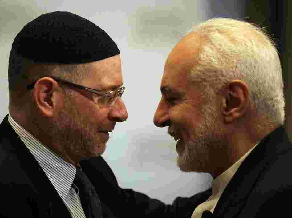 Imam Feisal Abdul Rauf (right), greets a Jewish colleague before speaking at the Council on Foreign Relations in September, 2010.