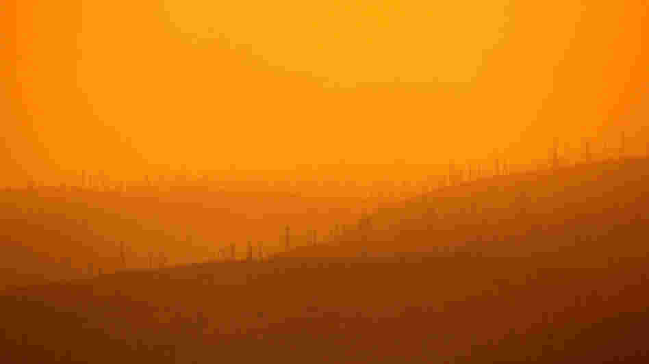 The sun filters through thick smoke from a wildfire burning near Los Alamos, N.M..