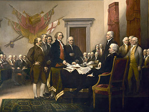 The Founding Fathers are depicted in the painting Declaration of Independence.