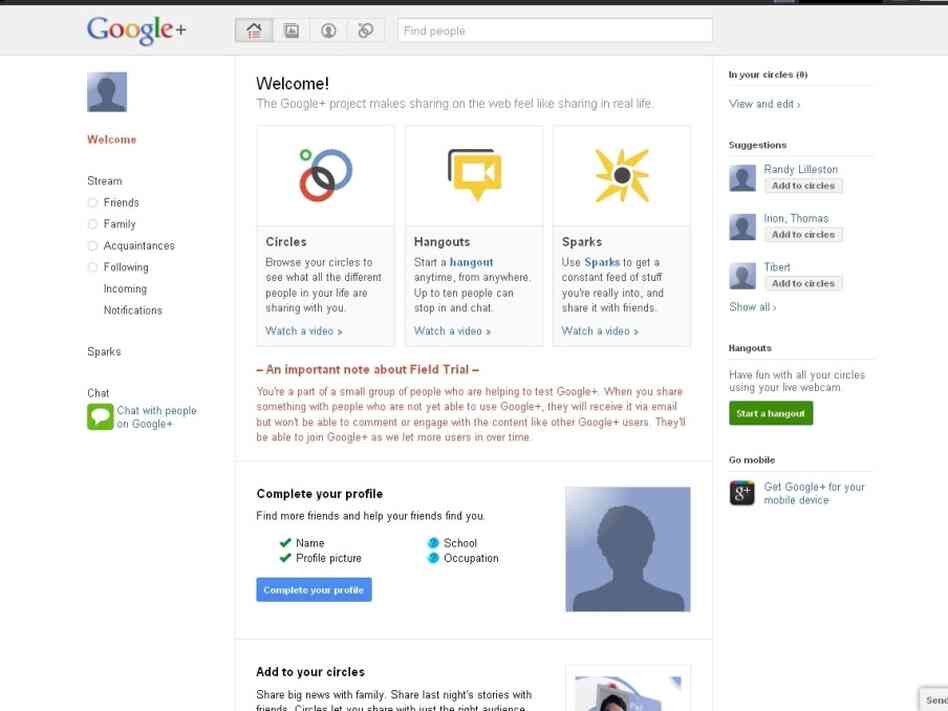 A screen shot of Google Plus. A screen shot of Google Plus.