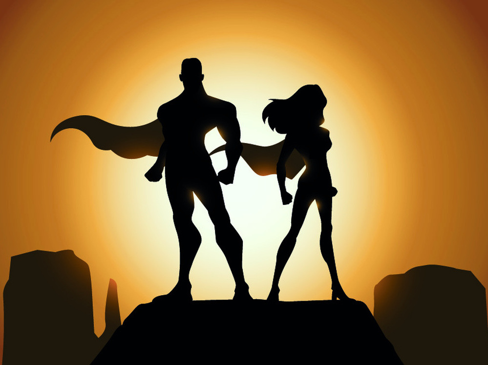 Super heroes defend a city.