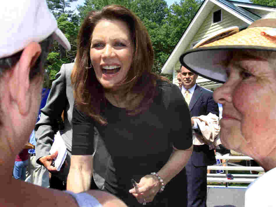 Rep. Michele Bachmann chats with supporters in Raymond, N.H., June 28, 2011.