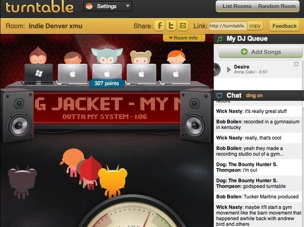 One of Turntable.fm's many chat rooms.