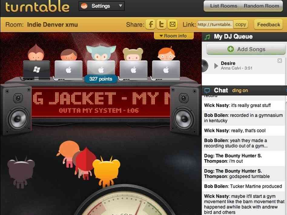 One of Turntable.fm's many chat rooms.