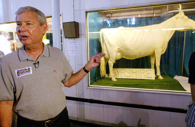 In 2003, Democratic presidential hopeful Bob Graham campaigned near a cow sculpted in butter at the Iowa State Fair.