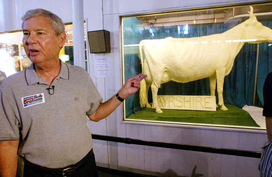 In 2003, Democratic presidential hopeful Bob Graham campaigned near a cow sculpted in butter at the Iowa State Fair.