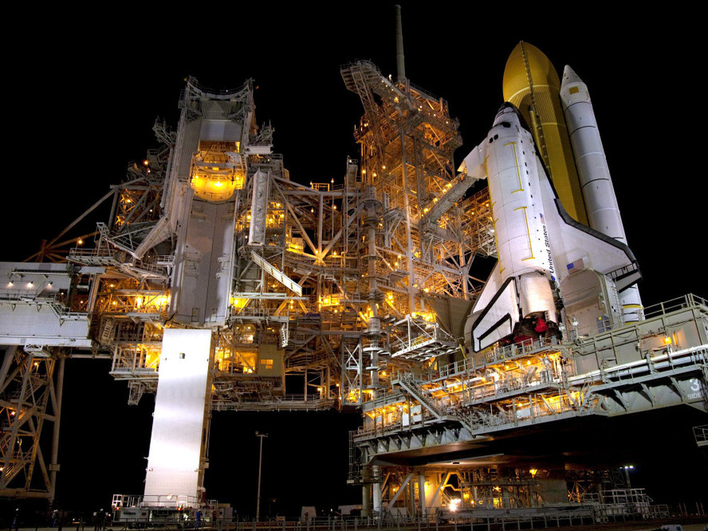 NASA space shuttle Atlantis sits on Launch Pad 39A at NASA Kennedy Space Center's June 16, 2011 in Cape Canaveral, Florida.