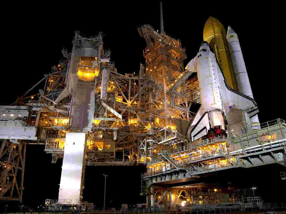 NASA space shuttle Atlantis sits on Launch Pad 39A at NASA Kennedy Space Center's June 16, 2011 in Cape Canaveral, Florida.
