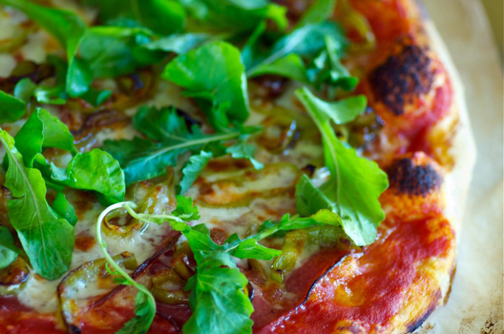 Salami, Banana Pepper And Wild Arugula Pizza
