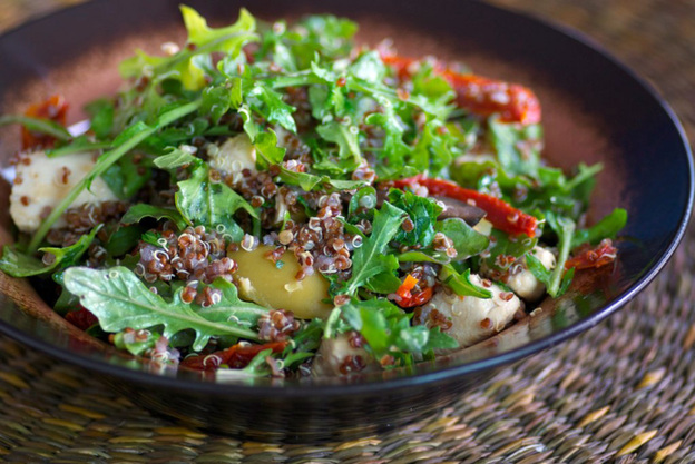 Warm Red Quinoa, Chicken And Arugula Salad