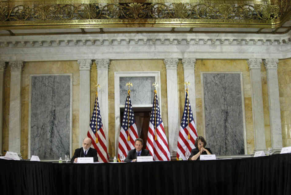 Federal Reserve Chairman Ben Bernanke (from left), Treasury Secretary Timothy Geithner and FDIC Chairwoman Sheila Bair host the first meeting of the Financial Stability Oversight Council last October. Federal Reserve Chairman Ben Bernanke (from left), Treasury Secretary Timothy Geithner and FDIC Chairwoman Sheila Bair host the first meeting of the Financial Stability Oversight Council last October.