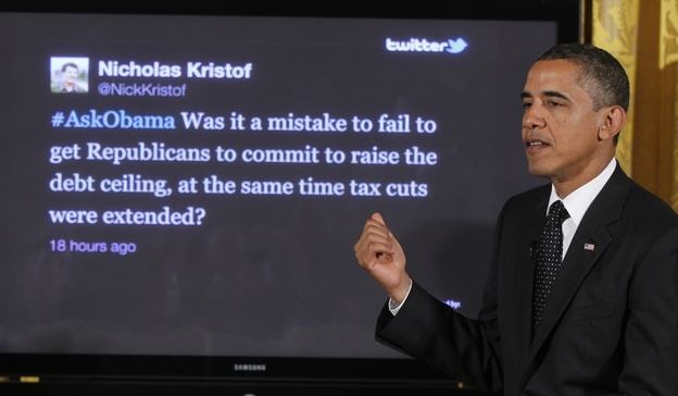 President Obama at a "Twitter Town Hall" at the White House, Juley 6, 2011.