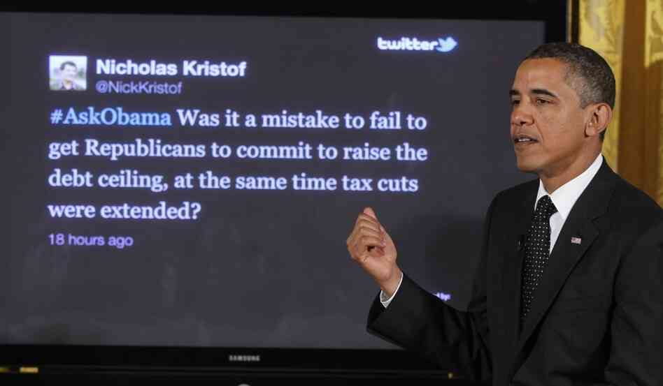 President Obama at a "Twitter Town Hall" at the White House, Juley 6, 2011.