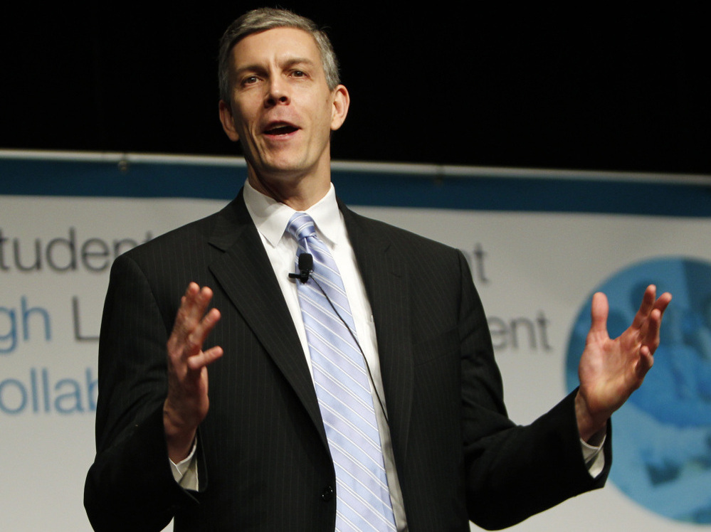 Secretary of Education Arne Duncan delivers his closing address at the Education Summit  in Denver on Feb. 16, 2011.