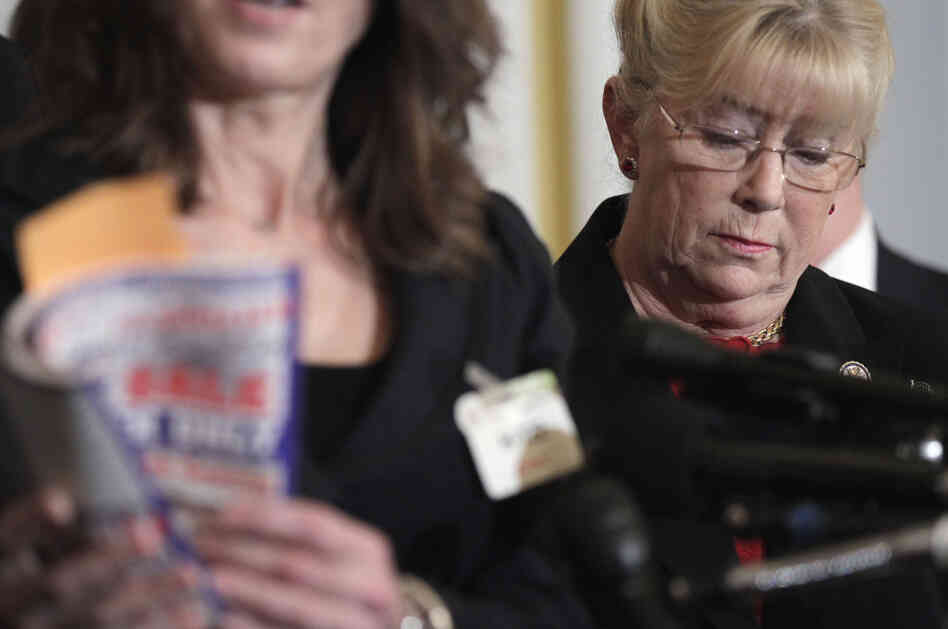 Democratic Rep. Carolyn McCarthy of New York attends a news conference on gun control, in Washington on Jan. 18.