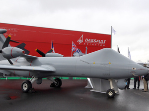 A model of a surveillance drone by the French Dassault Aviation and the British BAE Systems is on display at the International Paris Air Show in June. A model of a surveillance drone by the French Dassault Aviation and the British BAE Systems is on display at the International Paris Air Show in June.