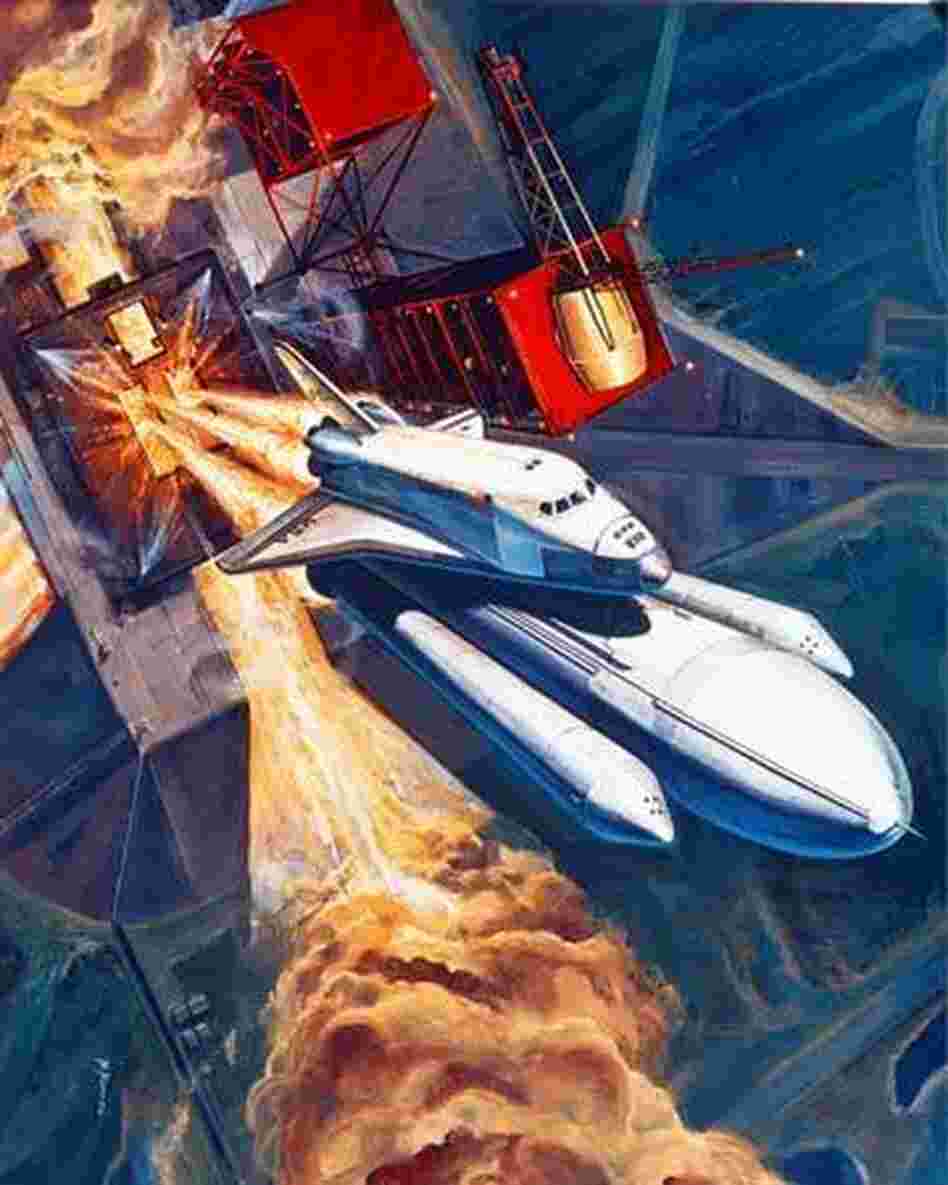 The shuttle, as seen in this mid-1970s illustration, was envisioned as a low-cost, quick-turnaround truck to space. The shuttle, as seen in this mid-1970s illustration, was envisioned as a low-cost, quick-turnaround truck to space.