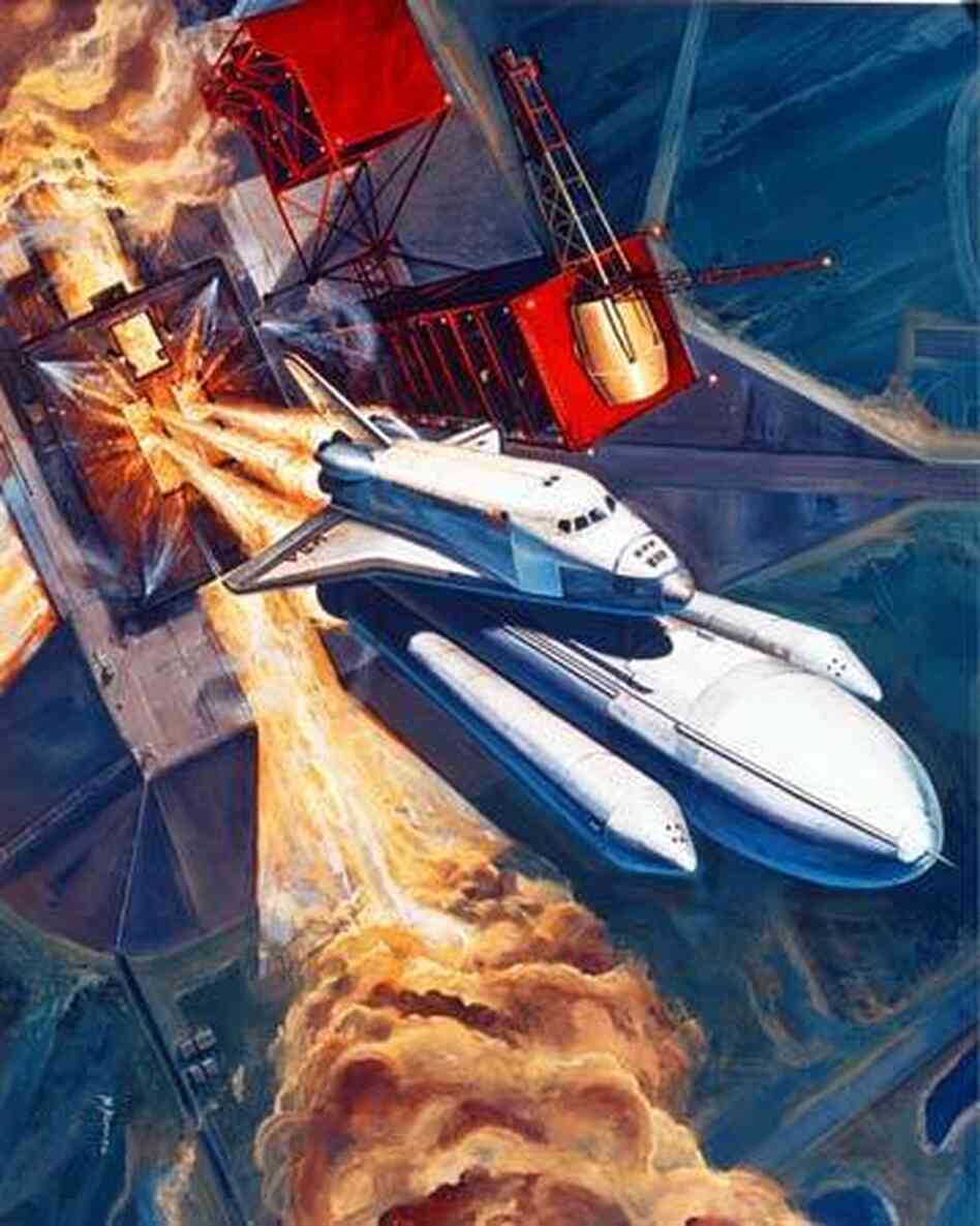 The shuttle, as seen in this mid-1970s illustration, was envisioned as a low-cost, quick-turnaround truck to space. The shuttle, as seen in this mid-1970s illustration, was envisioned as a low-cost, quick-turnaround truck to space.