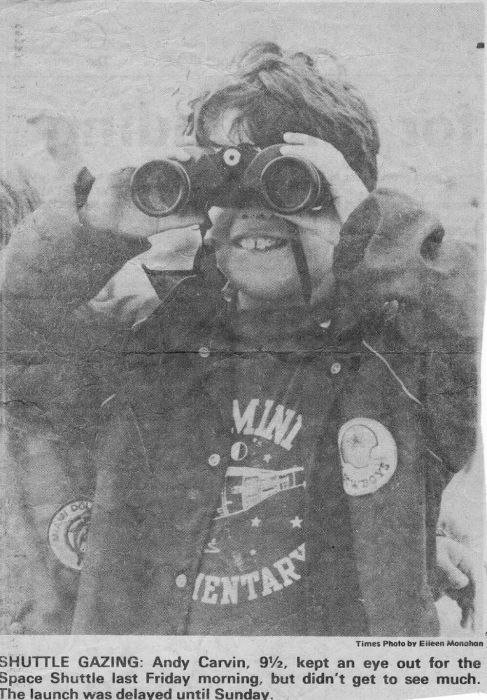 This newspaper clipping from the Florida Today shows a 9-year-old Andy Carvin waiting to watch the first shuttle  launch in in April 1981. The launch was scrubbed that day, but Carvin has since managed to attend more than 30 launches.
