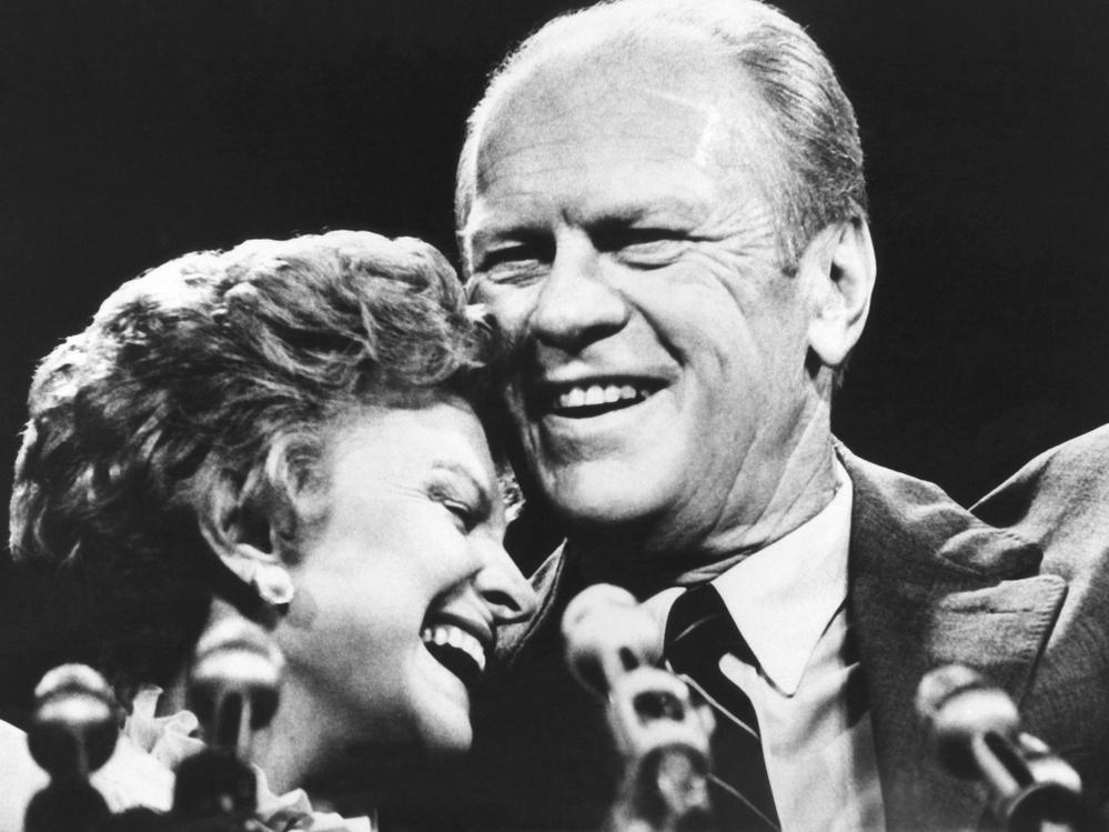 First lady Betty Ford and President Gerald Ford share a laugh together.