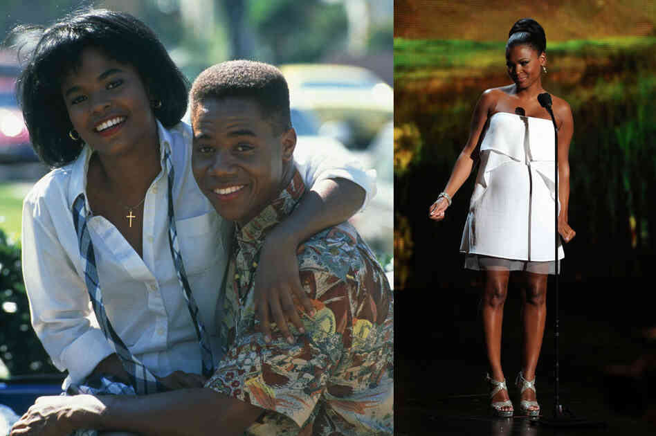 Nia Long (with Gooding) was 20 years old when Boyz N The Hood premiered in July 1991. At right, the actress, who voices Roberta Tubbs on the Fox cartoon The Cleveland Show, appears onstage at the BET Awards in June. Credit: Sony Pictures Home Entertainment and Kevin Winter/Getty Images