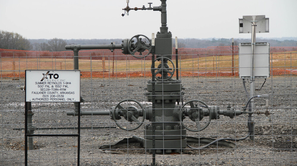 A natural gas well pump in Arkansas' Faulkner County.