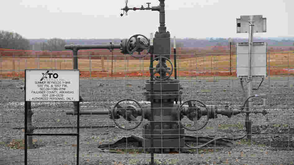 A natural gas well pump in Arkansas' Faulkner County.