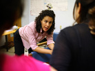 Midwife Ana Luisa Ralston talks with Rosa Lainez (right) and Andrea Lopez about issues related to their upcoming deliveries during the Group Prenatal Care class at the Upper Cardozo Health Center in Washington. Here, Ralston demonstrates a position to assume during labor. Midwife Ana Luisa Ralston talks with Rosa Lainez (right) and Andrea Lopez about issues related to their upcoming deliveries during the Group Prenatal Care class at the Upper Cardozo Health Center in Washington. Here, Ralston demonstrates a position to assume during labor.