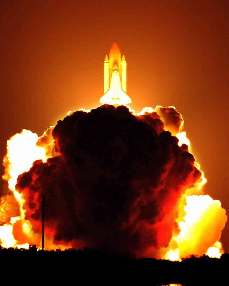 STS-131 Discovery, April, 2010: "It was the thrill of a lifetime for me, my wife and brother. We drove from Minnesota to KSC to watch the launch. I had been to the cape once before to see a launch many years before, but that launch was scrubbed at T-31 seconds. This one went off on time into a picture perfect dawn! The transition from darkness to daylight at the time it cleared the steam...