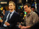 Neil Patrick Harris and Jason Segel appear in this (unaltered) image of an episode of How I Met Your Mother. If you saw it as a rerun, perhaps right over their heads, there would be a great big TV advertising a new film. Look at all the blank space!