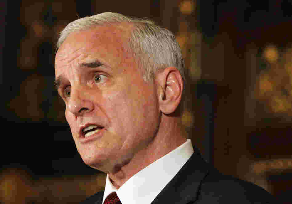 Gov. Mark Dayton speaks during a news conference hours before the government shut down.