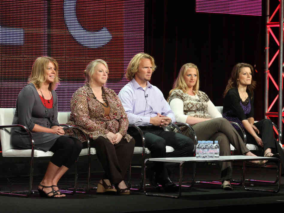 Last summer, members of the Brown family — Meri (from left), Janelle, Kody, Christine and Robyn — spoke to the media as they prepared for the debut of their reality TV show, Sister Wives.