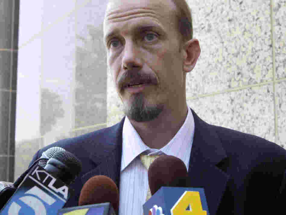 Scott Wippert, attorney for murder defendant  Brandon McInerney, speaks to media outside a California court. McInerney, 17, is being tried as an adult for the February 2008 slaying of 15-year-old Larry King.