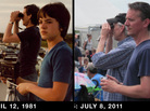 Now and then: A composite image shows a father and son watch the first and last shuttle launch. Now and then: A composite image shows a father and son watch the first and last shuttle launch.