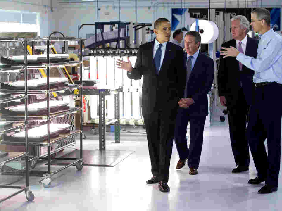 President Obama tours Cree, Inc., a manufacturer of energy efficient LED lighting, in North Carolina on June 13. Economists believe the innovation of new technology would create jobs and boost the economy. President Obama tours Cree, Inc., a manufacturer of energy efficient LED lighting, in North Carolina on June 13. Economists believe the innovation of new technology would create jobs and boost the economy.