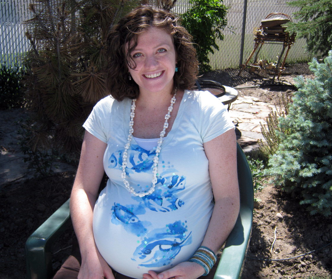Lucy Peck is seen this past weekend at an aquarium-themed baby shower hosted by her mom, aunt and sister-in-law. Lucy is planning a drug-free birth at a hospital with the support of her husband and sister.