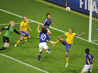 Japan's midfielder Homare Sawa (10) scores the go-ahead goal against Sweden in their Women's World Cup semifinal match. Sawa has four goals in the tournament. Japan's midfielder Homare Sawa (10) scores the go-ahead goal against Sweden in their Women's World Cup semifinal match. Sawa has four goals in the tournament.