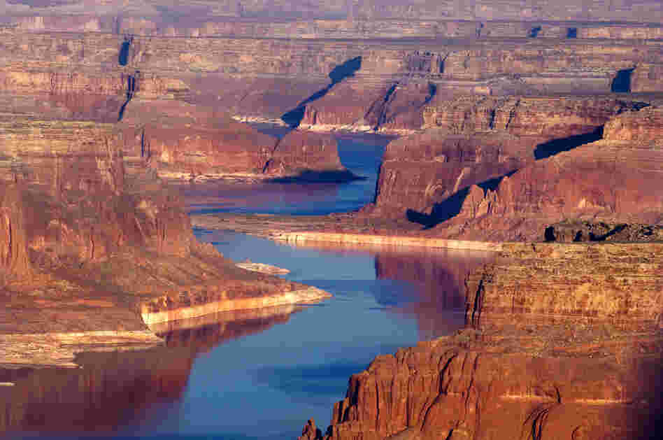The Colorado River winds through the upper canyons of Lake Powell, Utah.