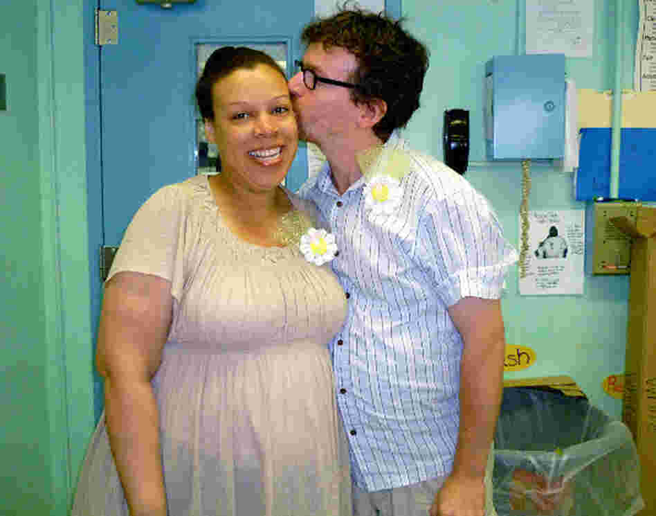 Lateefah and her husband, Frank, during a visit to his classroom earlier this month. It took them a while to find their OB, but they're thrilled with their choice.