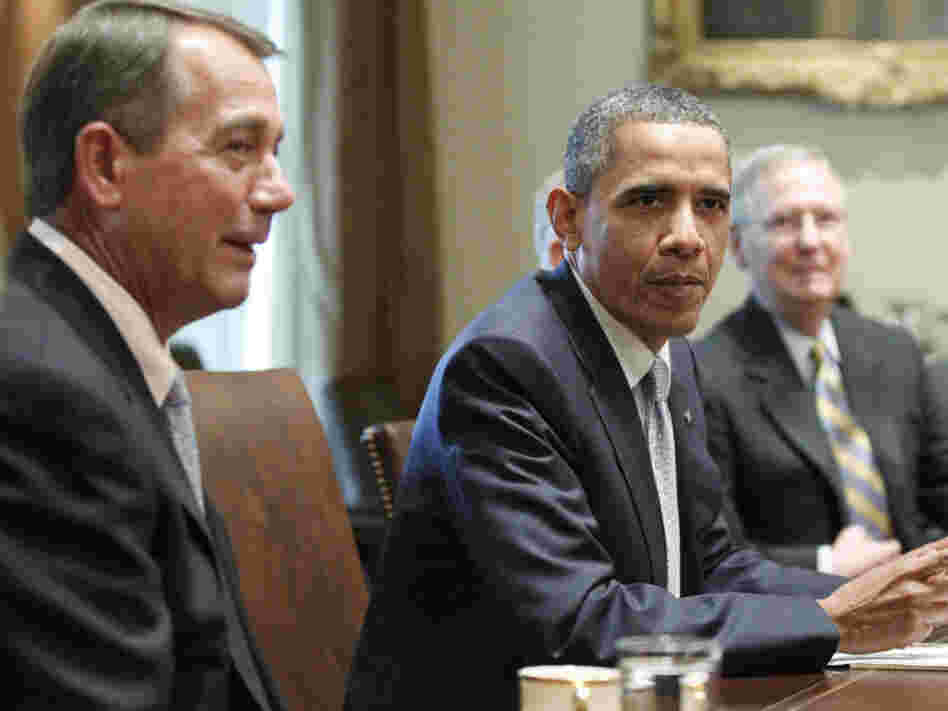 President Obama with House Speaker John Boehner and Senate Minority Leader Mitch McConnell,  Wednesday, July 13, 2011.