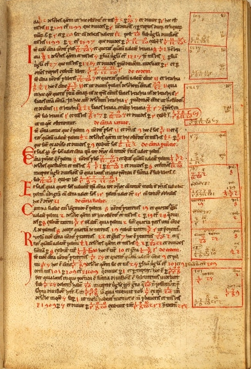 A page from the Liber Abaci manuscript. Leonardo da Pisa wrote symbolic calculations in the margin to illustrate the methods described in the text. Click Here For A Closer Look